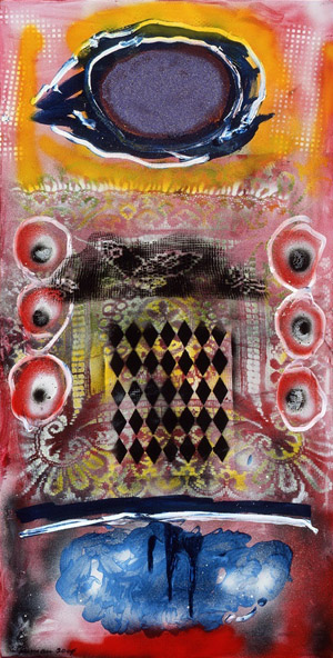 Gauvreau, L'oeil du cyclope condamné [Eye of the doomed cyclops], 2004, mixed media on canvas, 122 x 61 cm.